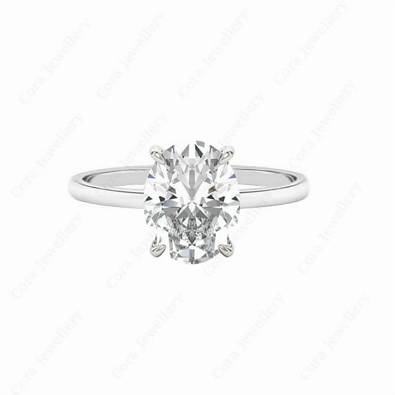 Cora Jewellery 3CT Hidden Halo Oval Moissanite Solitaire Engagement Ring For Women, 10K White Gold