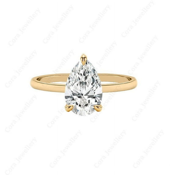 Cora Jewellery 3CT Hidden Halo Pear Moissanite Engagement Ring For Women, 14K Rose Gold
