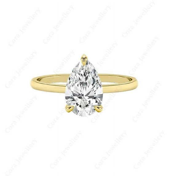 Cora Jewellery 3CT Hidden Halo Pear Moissanite Engagement Ring For Women, 14K Yellow Gold