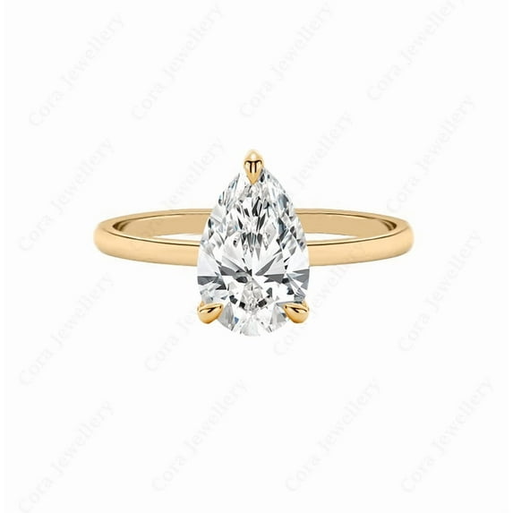Cora Jewellery 3CT Hidden Halo Pear Moissanite Solitaire Engagement Ring For Women, 10K Rose Gold