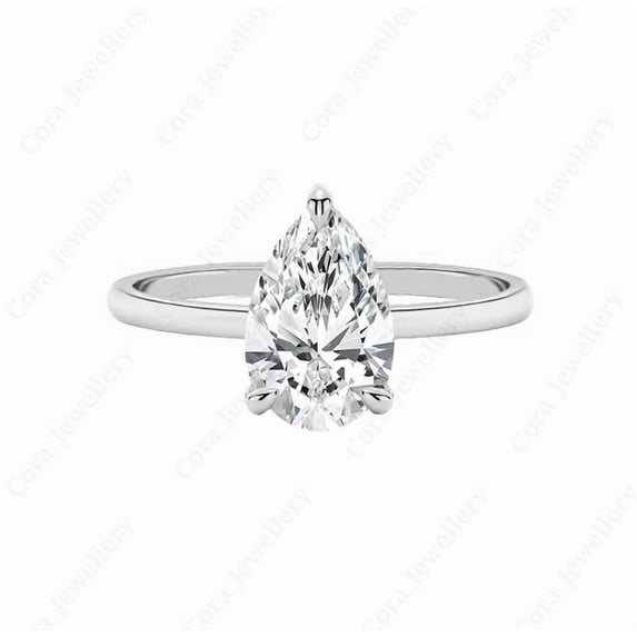 Cora Jewellery 3CT Hidden Halo Pear Moissanite Solitaire Engagement Ring For Women, 14K White Gold