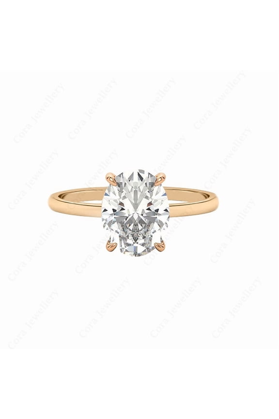 3CT Oval Moissanite Bridge Diamond Solitaire Engagement Ring For Women, 10K Rose Gold