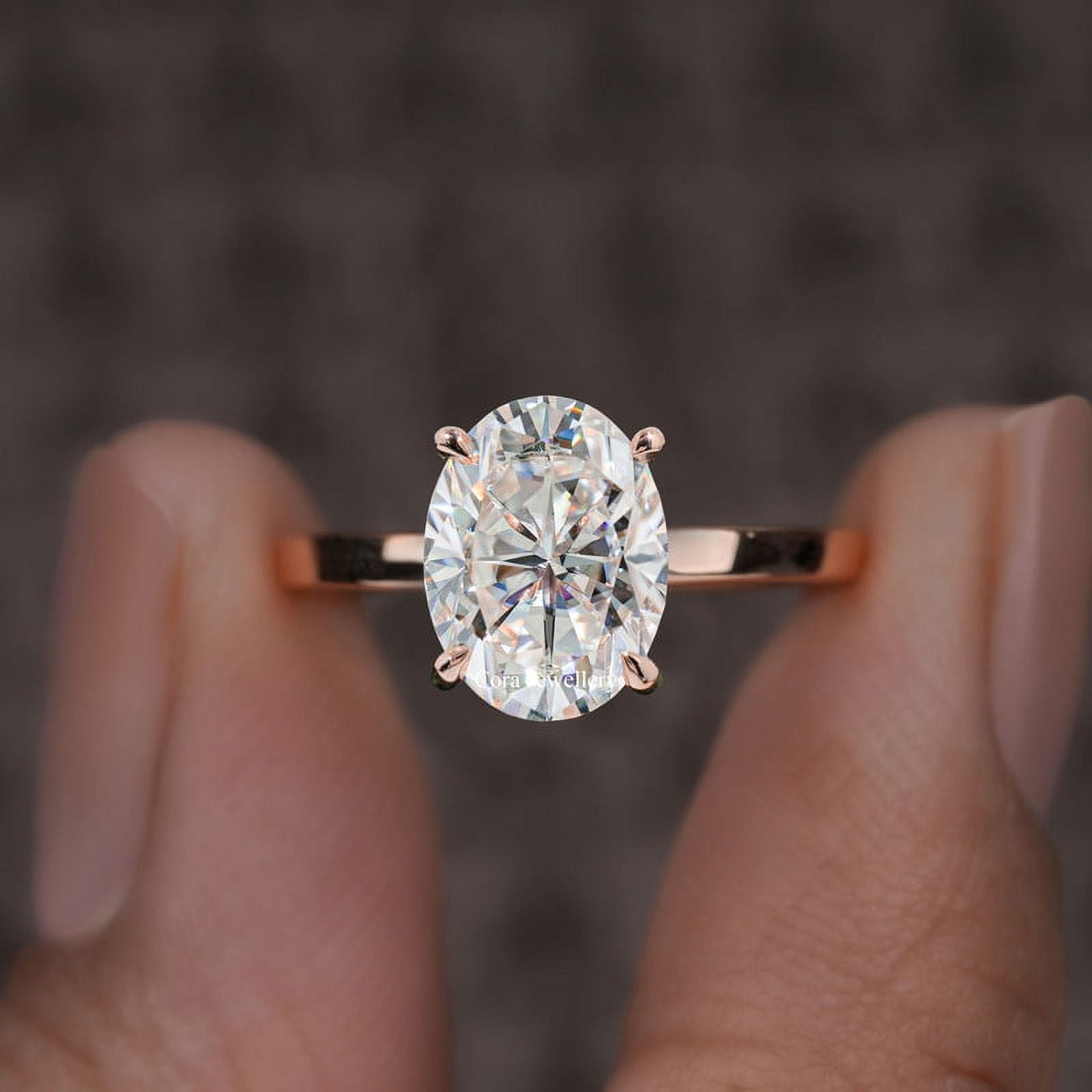 Cora Jewellery 3CT Oval Moissanite Hidden Halo Engagement Ring For Women, 10K Rose Gold