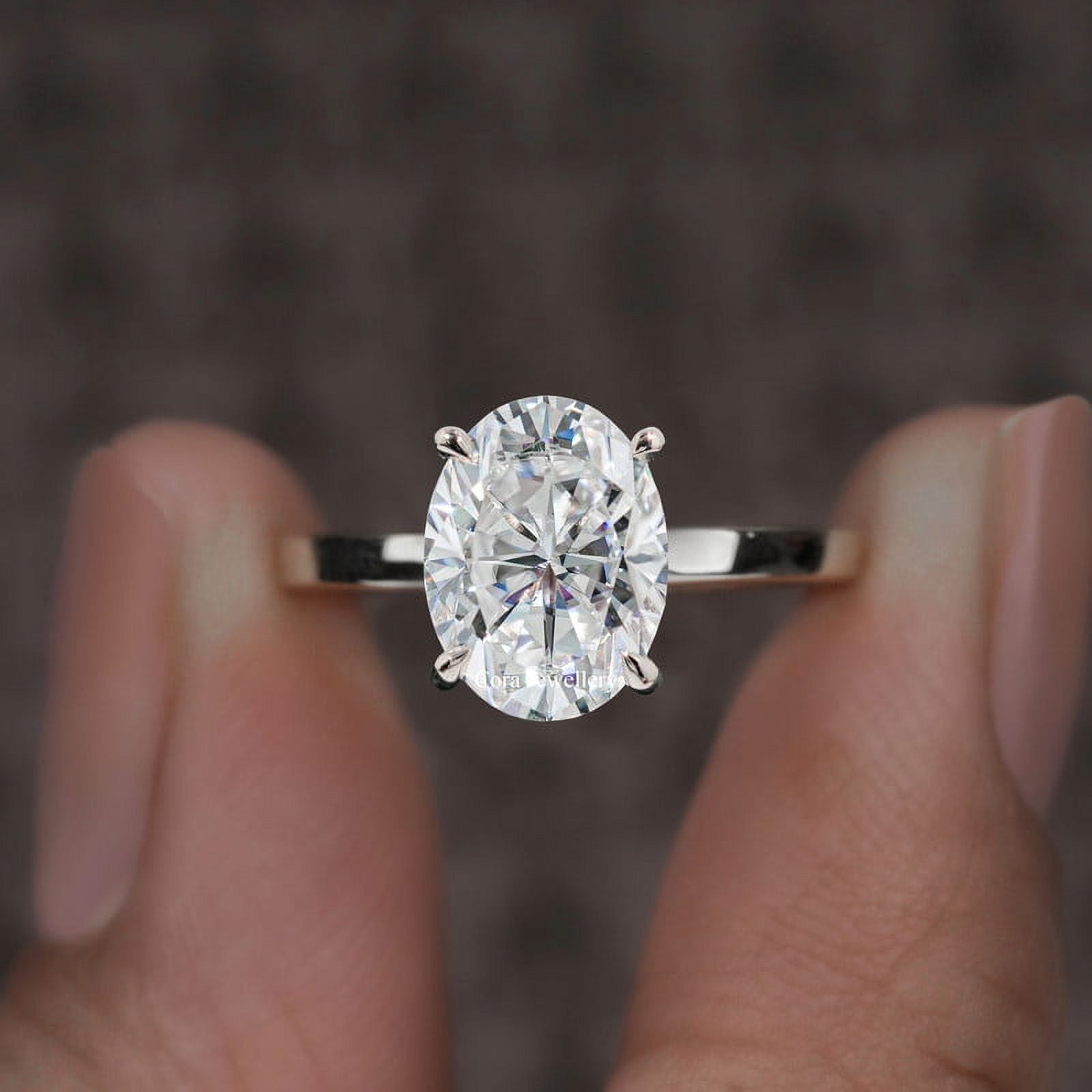 Cora Jewellery 3CT Oval Moissanite Hidden Halo Engagement Ring For Women, 18K White Gold