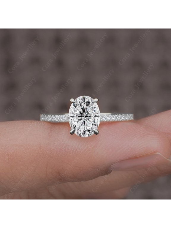 3CT Oval Moissanite Simple Solitaire Engagement Ring For Women, 10K White Gold