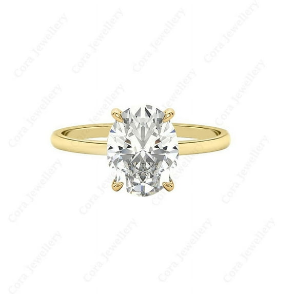 Cora Jewellery 3CT Oval Moissanite Simple Solitaire Engagement Ring For Women, 14K Yellow Gold