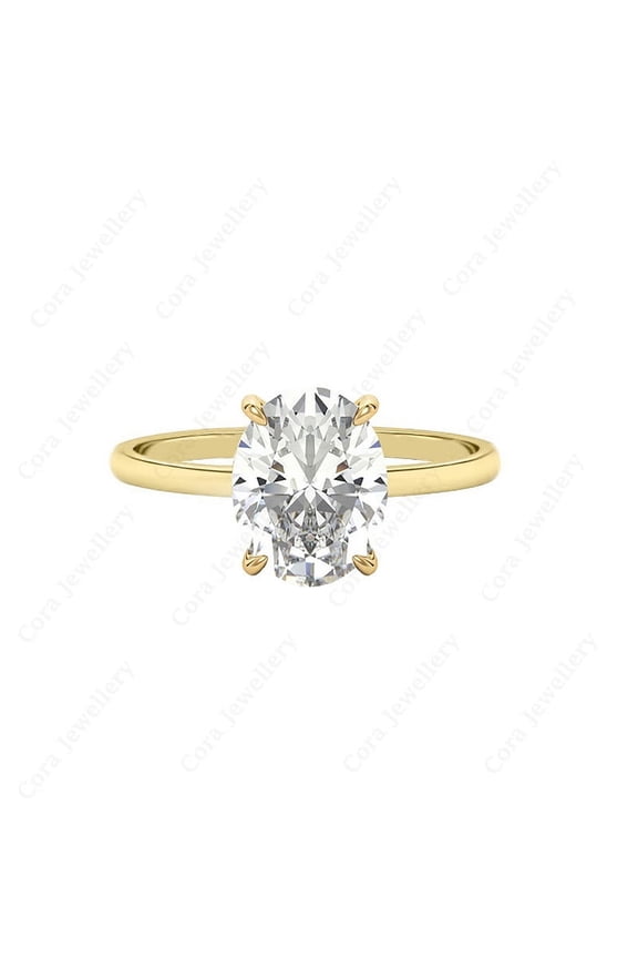 3CT Oval Moissanite Simple Solitaire Engagement Ring For Women, 18K Yellow Gold