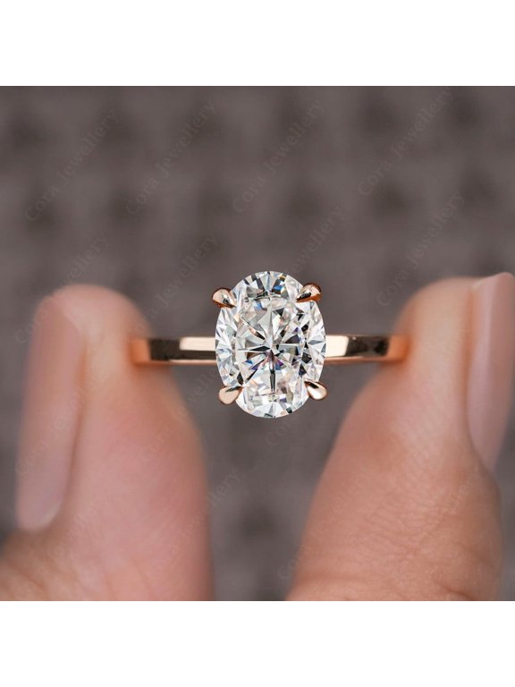 3CT Oval Moissanite Simple Solitaire Engagement Ring For Women, 10K Rose Gold