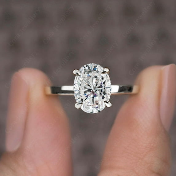 Cora Jewellery 3CT Oval Moissanite Solitaire Engagement Ring For Women, 14K White Gold