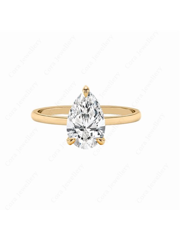3CT Pear Moissanite Bridge Diamond Solitaire Engagement Ring For Women, 10K Rose Gold