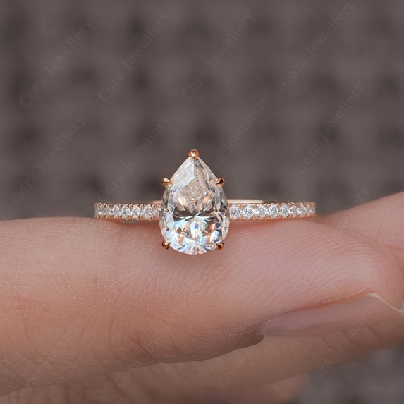 Cora Jewellery 3CT Pear Moissanite Engagemet Ring For Women, 14K Rose Gold, 10.5 US