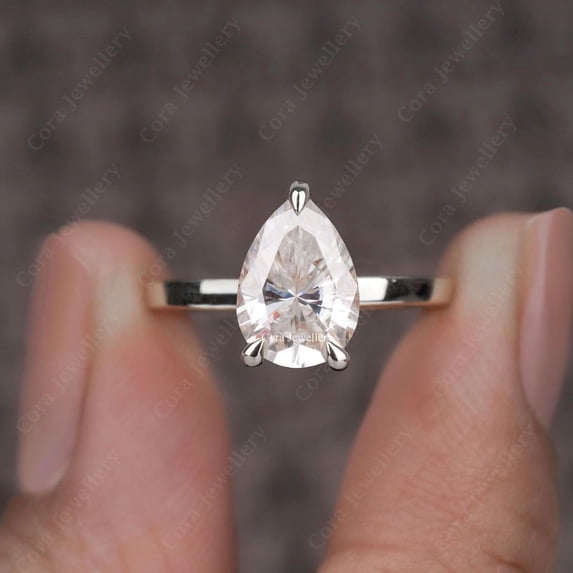 Cora Jewellery 3CT Pear Moissanite Bridge Diamond Hidden Halo Engagement Ring For Women, 14K White Gold