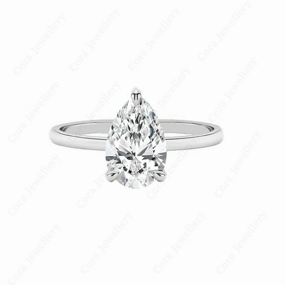 Cora Jewellery 3CT Pear Moissanite Simple Solitaire Engagement Ring For Women, 10K White Gold