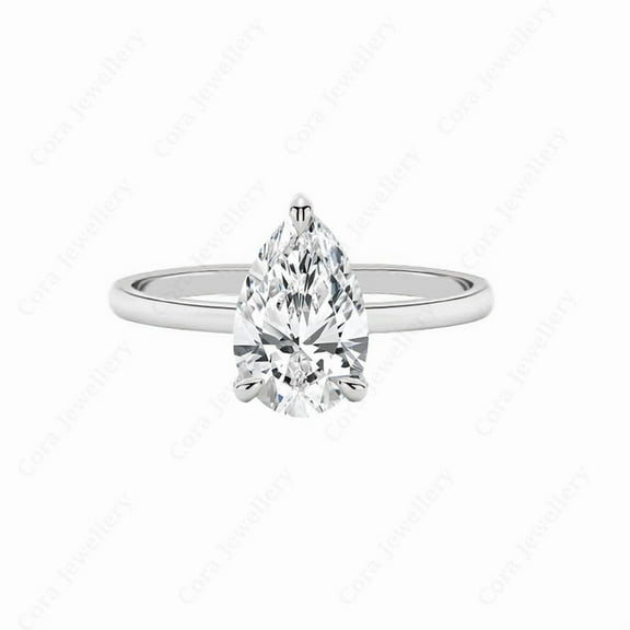 Cora Jewellery 3CT Pear Moissanite Simple Solitaire Engagement Ring For Women, 14K White Gold
