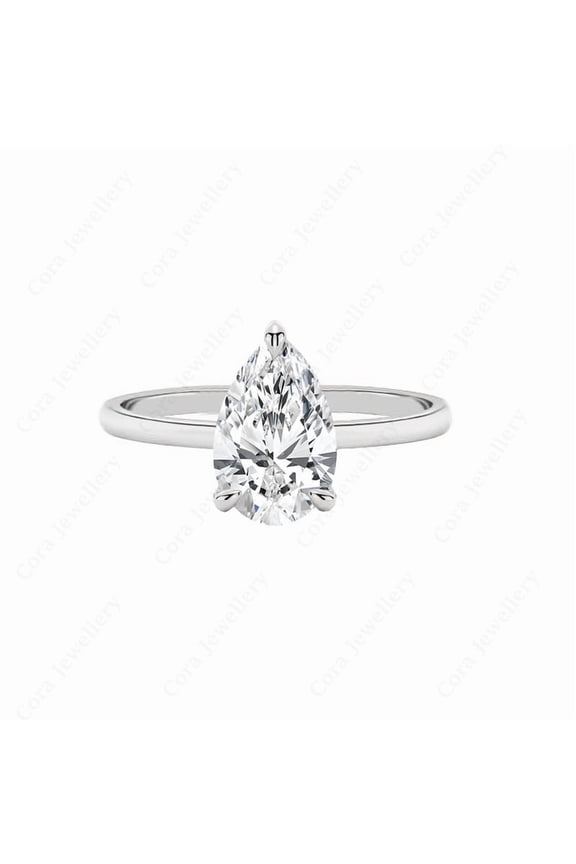 3CT Pear Moissanite Simple Solitaire Engagement Ring For Women, 18K White Gold