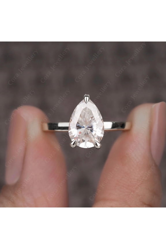 3CT Pear Moissanite Simple Solitaire Engagement Ring For Women, 10K White Gold