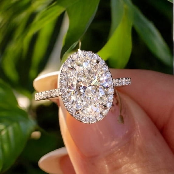 Cora Jewellery 3TCW Halo Style Oval Moissanite Engagement Ring For Women, 10K Rose Gold