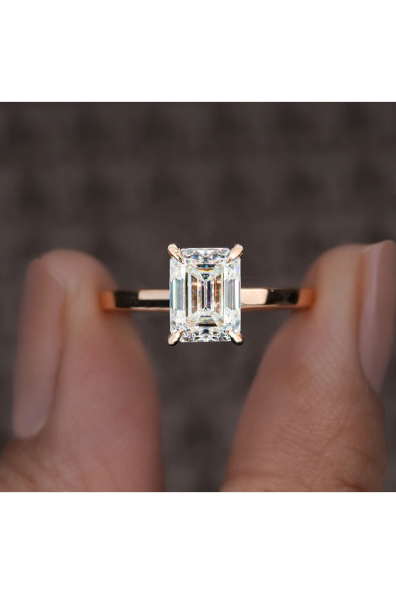 4 CT Emerald Cut Moissanite Simple Solitaire Engagement Ring For Women, 14K Rose Gold