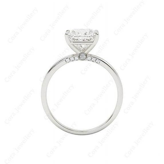 Cora Jewellery 4CT Bridge Diamond Emerald Moissanite Solitaire Engagement Ring For Women, 14K White Gold