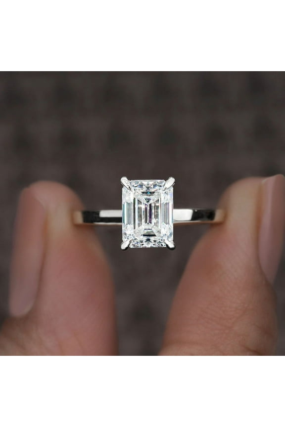 4CT Cathedral Setting Emerald Moissanite Solitaire Engagement Ring For Women, 10K White Gold