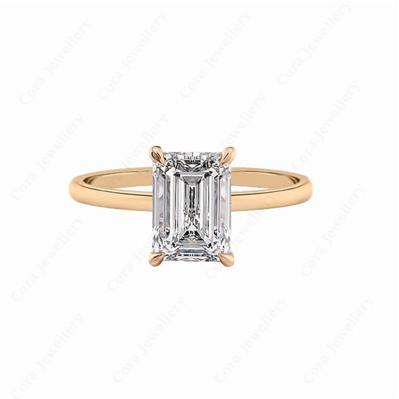 Cora Jewellery 4CT Emerald Moissanite Simple Solitaire Engagement Ring For Women, 10K Rose Gold