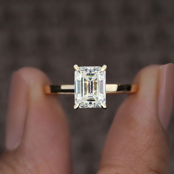 Cora Jewellery 4CT Emerald Moissanite Solitaire Engagement Ring For Women, 14K Yellow Gold
