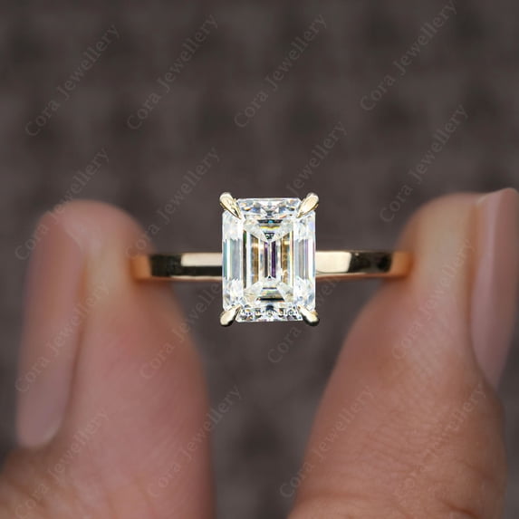 Cora Jewellery 4CT Emerald Moissanite Bridge Diamond Solitaire Engagement Ring For Women, 18K Yellow Gold