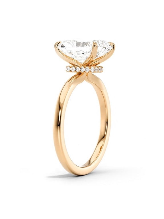 4CT Emerald cut Moissanite Engagement Ring for Women, Hidden Halo Ring, 10K Rose Gold, 4 US