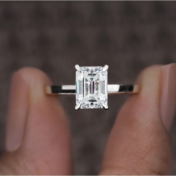 Cora Jewellery 4CT Cathedral Set Emerald Moissanite Solitaire Engagement Ring for Women, 10K White Gold
