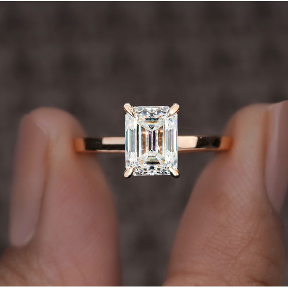 Cora Jewellery 4CT Cathedral Set Emerald Moissanite Solitaire Engagement Ring for Women, 18K Rose Gold