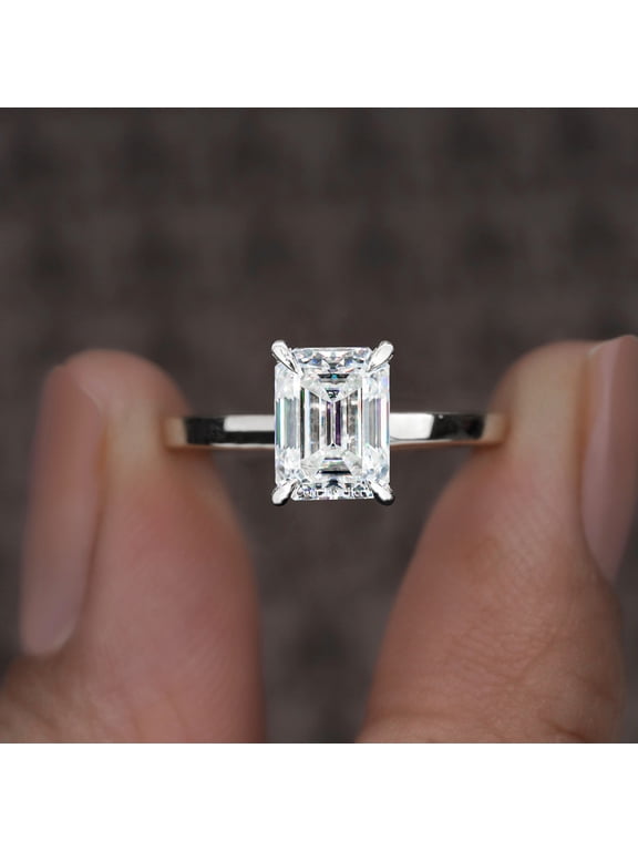 4CT Cathedral Set Emerald Moissanite Solitaire Engagement Ring for Women, 18K White Gold