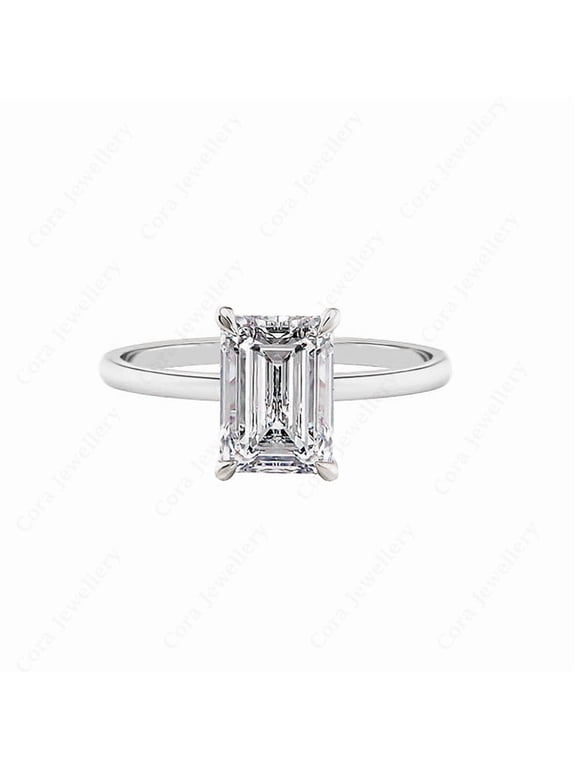 4CT Hidden Halo Emerald Moissanite Engagement Ring For Women, 10K White Gold
