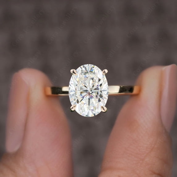 Cora Jewellery 4CT Oval Moissanite Engagemet Ring For Women, 10K Yellow Gold, 6.5 US