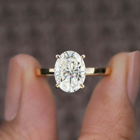 Cora Jewellery 4CT Oval Moissanite Engagemet Ring For Women, 14K Yellow Gold, 5 US