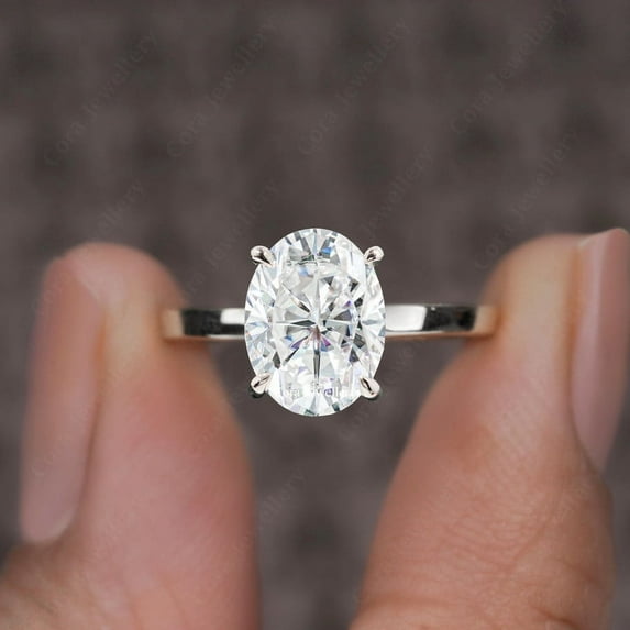 Cora Jewellery 4CT Oval Moissanite Engagemet Ring For Women, 18K White Gold, 3.5 US
