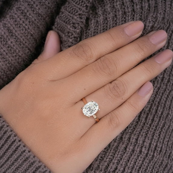 Cora Jewellery 4CT Oval Moissanite Solitaire Engagement Ring For Women, 18K Yellow Gold