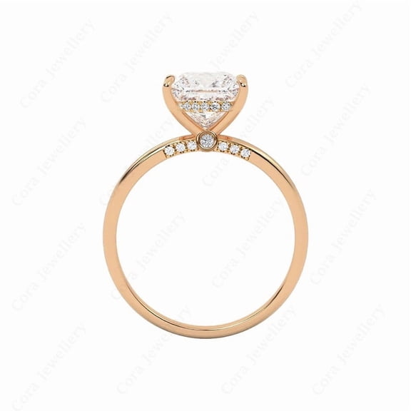 Cora Jewellery 4CT Peekaboo Bridge Diamond Emerald Moissanite Hidden Halo Engagement Ring For Women, 14K Rose Gold