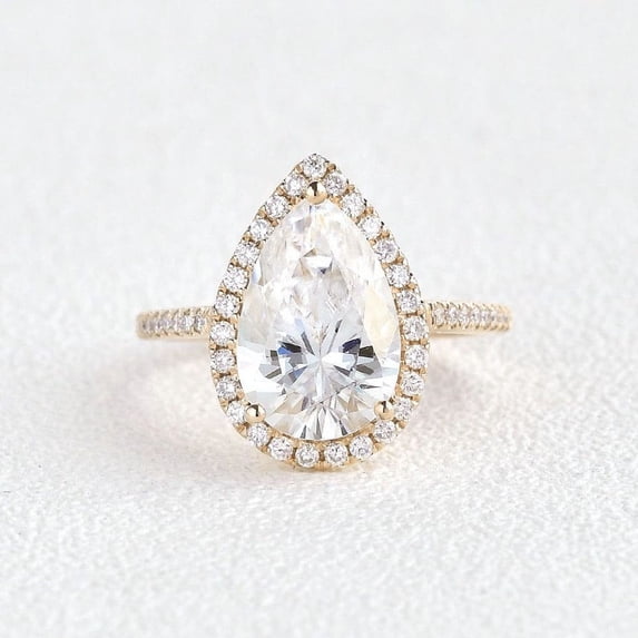Cora Jewellery 4TCW Pear Moissanite Halo Engagement Ring For Women, 14K Yellow Gold