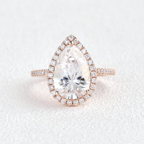 Cora Jewellery 4TCW Pear Moissanite Halo Engagement Ring For Women, 18K Rose Gold