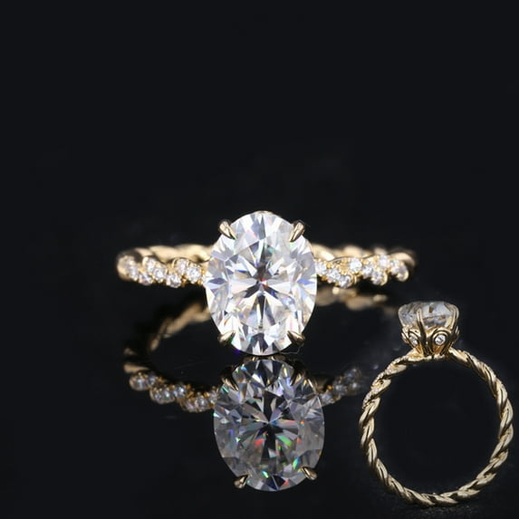 Cora Jewellery 9x7MM Oval Moissanite Engagement Ring For Women With Twisted Diamond Shank, 10K Yellow Gold