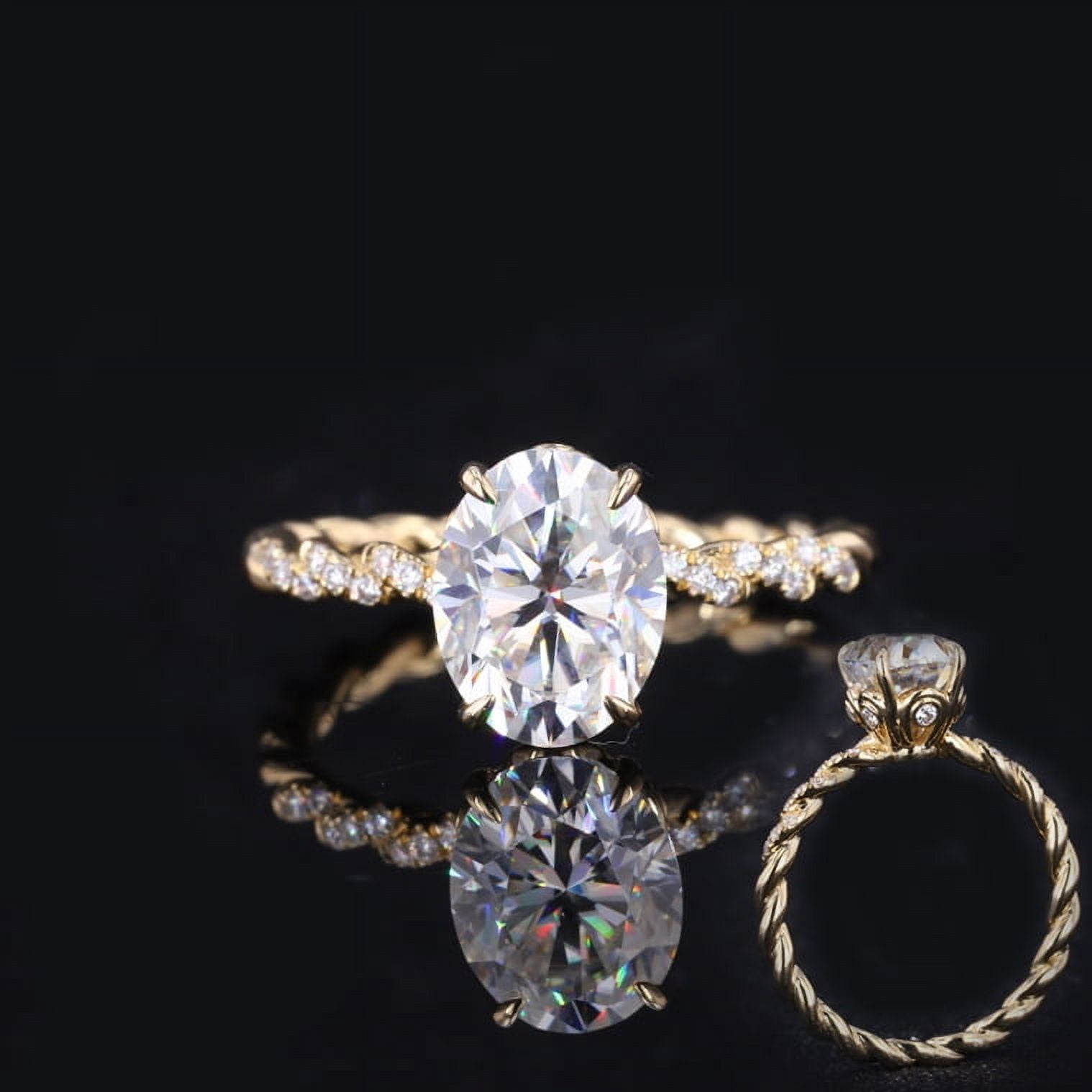Cora Jewellery 9x7MM Oval Moissanite Engagement Ring For Women With Twisted Diamond Shank, 14K Yellow Gold