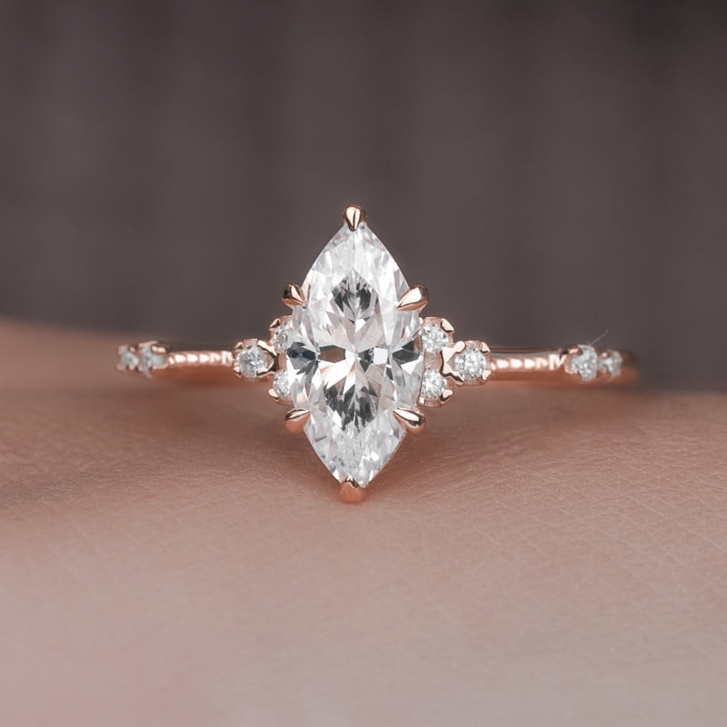 Cora Jewellery Art Deco 1.0CT Marquise Cut Engagement Ring for Women, 10K Rose Gold, 10.5 US