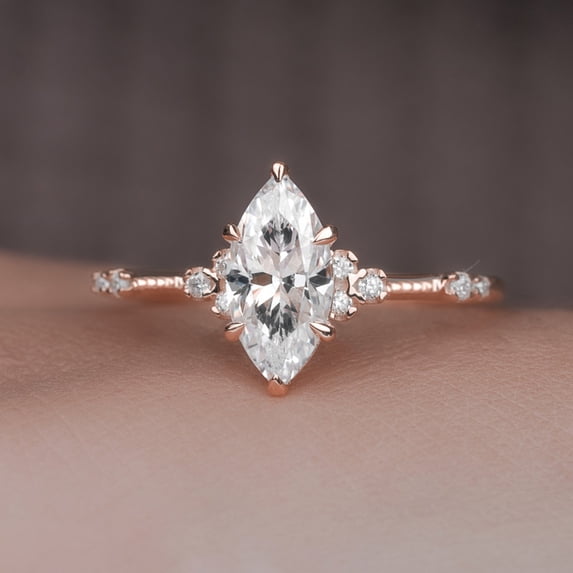 Cora Jewellery Art Deco 1.0CT Marquise Cut Engagement Ring for Women, 10K Rose Gold, 4.5 US