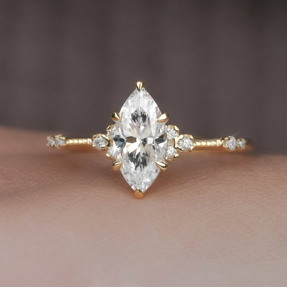 Cora Jewellery Art Deco 1.0CT Marquise Cut Engagement Ring for Women, 10K Yellow Gold, 8 US