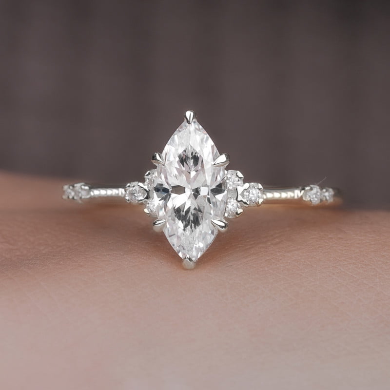 Cora Jewellery Art Deco 1.0CT Marquise Cut Engagement Ring for Women, 14K White Gold, 10.5 US