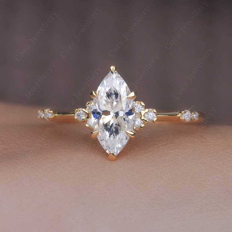 Cora Jewellery Art Deco 1.0CT Marquise Cut Engagement Ring for Women, 14K Yellow Gold, 8.5 US
