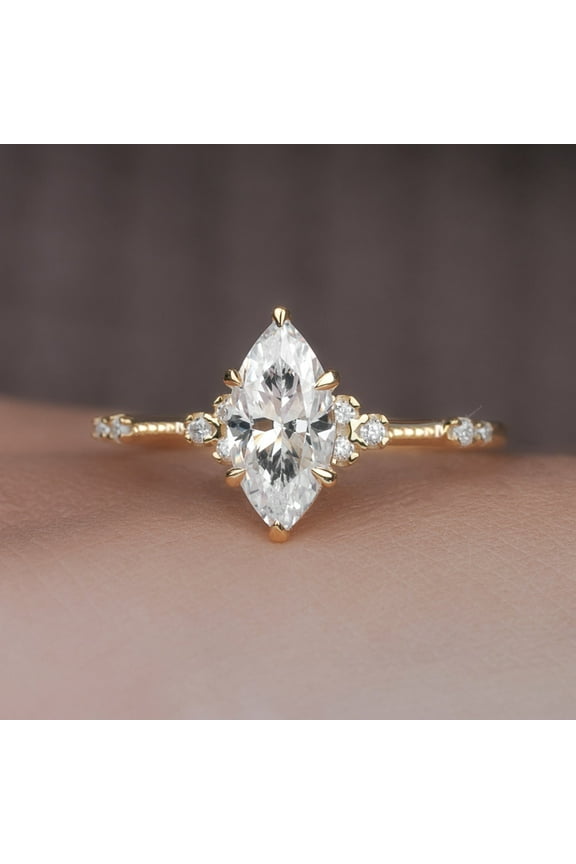 Art Deco 1.0CT Marquise Cut Engagement Ring for Women, 14K Yellow Gold, 9.5 US