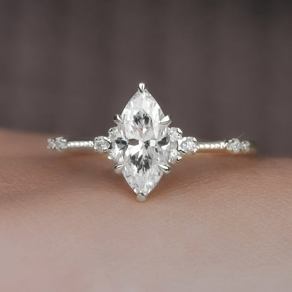 Cora Jewellery Art Deco 1.0CT Marquise Cut Engagement Ring for Women, 18K White Gold, 5 US