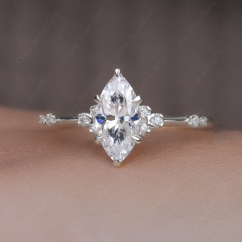 Cora Jewellery Art Deco 1.0CT Marquise Cut Engagement Ring for Women, 18K White Gold, 9 US
