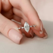 Cora Jewellery Dainty 1CT Marrquise Moissanite Hidden Halo Engagement Ring For Women, Diatance Pave Diamond on Shank, 14K Yellow Gold